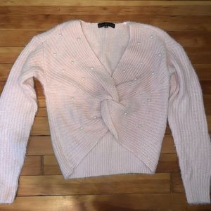 NWOT Pink Cropped Pearl Sweater